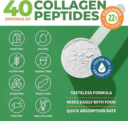 Collagen Peptides Powder Unflavored - Hydrolyzed Collagen Protein Powder Type 1, 2 & 3 - Grass Fed Keto Collagen Powder for Women & Men - Vital Hair, Skin, Nails, Joints, Recovery, 11g Per Serving