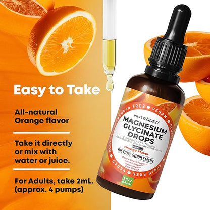 Liquid Magnesium Glycinate Drops Supplement - 500mg Cortisol Complex with L-Theanine Ashwagandha Vitamin B6 Chamomile - Wellness Sleep Stress Mood Support for Adults Men Women