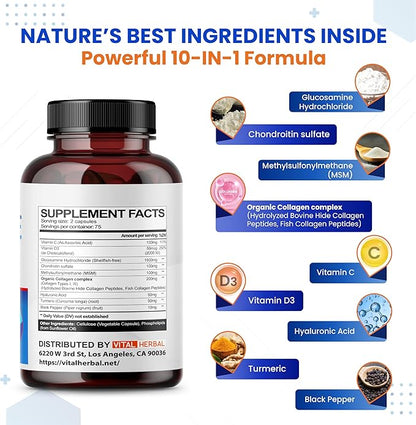 VITAL HERBAL Liposomal Glucosamine with Chondroitin, MSM- Maximum Potency- Support Joints, Cartilage- Made in The USA
