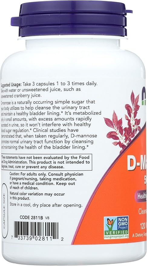 Now Foods D-Mannose, 120 Caps 500 mg (Pack of 3)