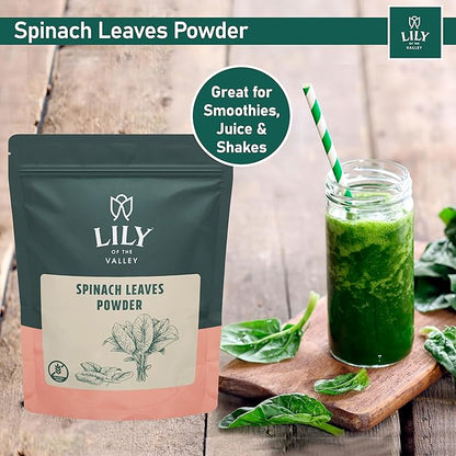 Lily of the Valley Spinach Powder - Green Superfood Powder for Juice, Smoothies, Soups, Baked Dishes & Recipes - Vegan & Gluten-Free - Packed in Resealable Pouch (16oz, 453g)