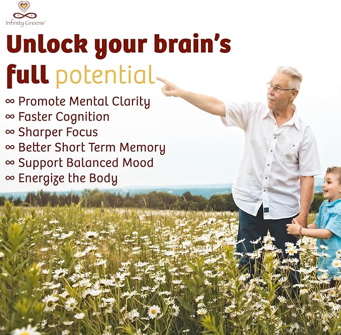 Infinity Memory and Focus Supplement, Superfood Brain Fuel with Organic Lions Mane Mushroom, Ashwagandha, Holy Basil, & Turmeric, Supplements for Women and Men (150 Capsules)