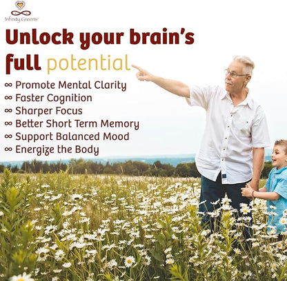 Infinity Memory and Focus Supplement, Superfood Brain Fuel with Organic Lions Mane Mushroom, Ashwagandha, Holy Basil, & Turmeric, Supplements for Women and Men (150 Capsules)