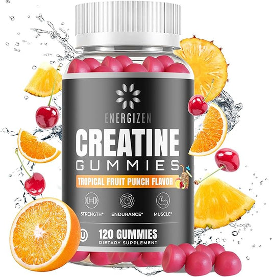 Creatine Monohydrate Gummies – Tropical Fruit Punch Flavor | 5g Creatine Per Serving | Vegetarian, Kosher, Halal, Gluten-Free, Gelatin-Free, Natural Flavors & Colors.