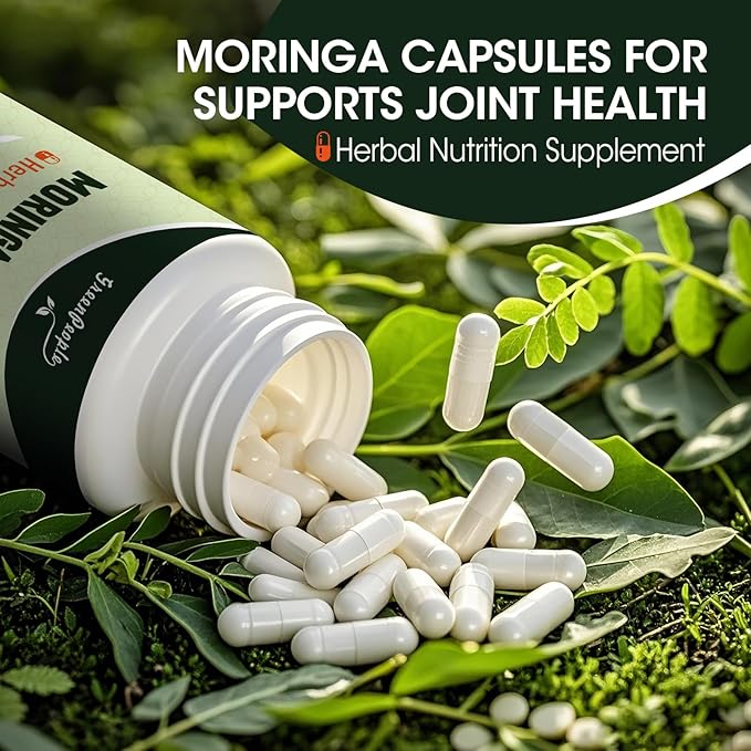 Moringa Pure Capsules, Rich Moringa Powder, A Natural Green Antioxidant Superfood - Supports Energy, Skin Health, Gut Health, with Essential Vitamins & Amino Acids, 60pcs*2