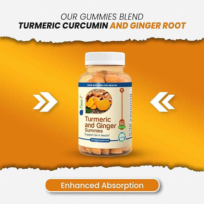 Turmeric and Ginger Gummies Supplement, Organic Turmeric Curcumin,95% Curcuminoids 5% Gingerols Root, Joint Health & Inflammation Support with Black Pepper Extract, Peach Flavor, USA Made -60 Count