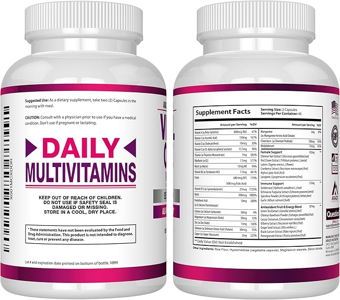 Arazo Nutrition Vital One Multivitamin for Women - Daily Wholefood Supplement - 90 Vegan Capsules