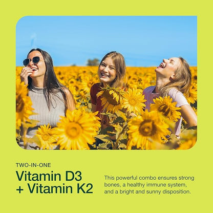 Fresh Nutrition Vegan Vitamin D3 + K2 Capsules - 5000 IU D3 + 100mcg K2 as MK-7 for Optimal Absorption - Immune Health, Bone Health, Mood - Non GMO - 90 Capsules, 3 Month Supply
