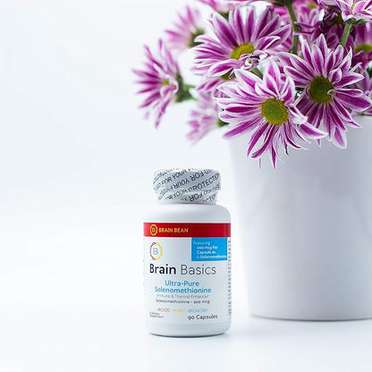 Brain Basics Ultra-Pure Selenomethionine - Proper Thyroid Function and Immune System Support - 200 mcg Most Bioavailable Selenium - 90 Servings