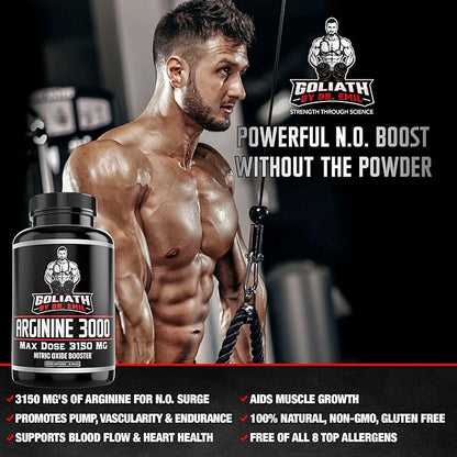 Dr. Emil - L Arginine (3150mg) Highest Capsule Dose - Nitric Oxide Supplement for Vascularity, Endurance and Heart Health (AAKG and HCL) - 90 Tablets