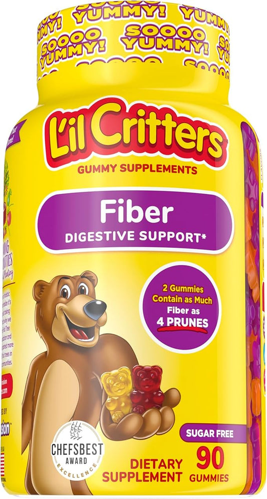 L’il Critters Fiber Daily Gummy Supplement for Kids, for Digestive Support, Berry and Lemon Flavors, 90 Gummies