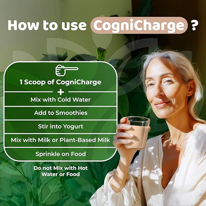 CogniCharge Brain Supplements for Memory, Focus & Clarity - with Bacopa Monnieri Extract, Guarana Powder, Niacin, L-Tyrosine, Alpha GPC, GABA & More - 3.63 Oz - 30 Servings - Cocoa Mist Flavor