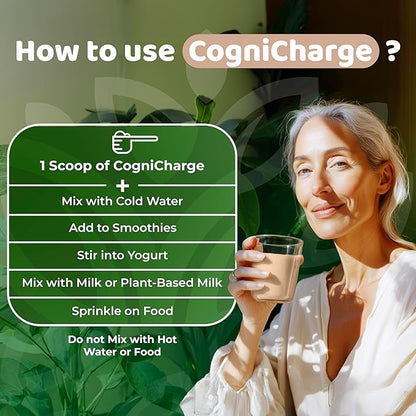 CogniCharge Brain Supplements for Memory, Focus & Clarity - with Bacopa Monnieri Extract, Guarana Powder, Niacin, L-Tyrosine, Alpha GPC, GABA & More - 3.63 Oz - 30 Servings - Cocoa Mist Flavor