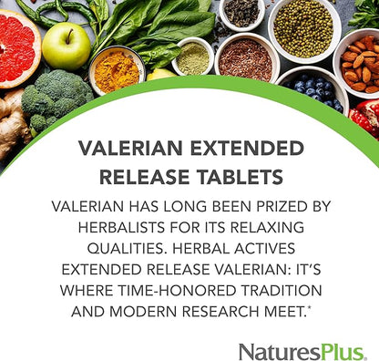 Natures Plus Herbal Actives Valerian Extended Release Tablets - 600 mg, 30 Vegan Tablets - Vegetarian, Gluten-Free - 30 Servings