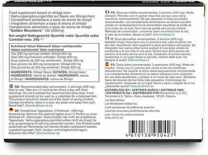 Premium Pure Shilajit Dry Drops Altai Golden Mountains - 120 Count (200 mg) Authentic Safety & Quality Certificate - US Lab Tested Fulvic Acid