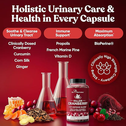 Urinary Tract Supplement Duo, Killer Cranberry Capsules & Urinary Harmony Gummies - UT Defense blends, D-mannose & Hibiscus + Cranberry, Pine Bark, Propolis & Vitamin D, Clinical Strength Ingredients