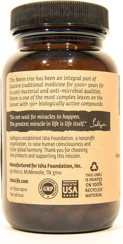 ISHA Organic Neem Supplement — Natural Ayurvedic Herbal Cleanser and Purifier: Boosts Immunity - 90 Vegetarian Capsules, 900 mg Each
