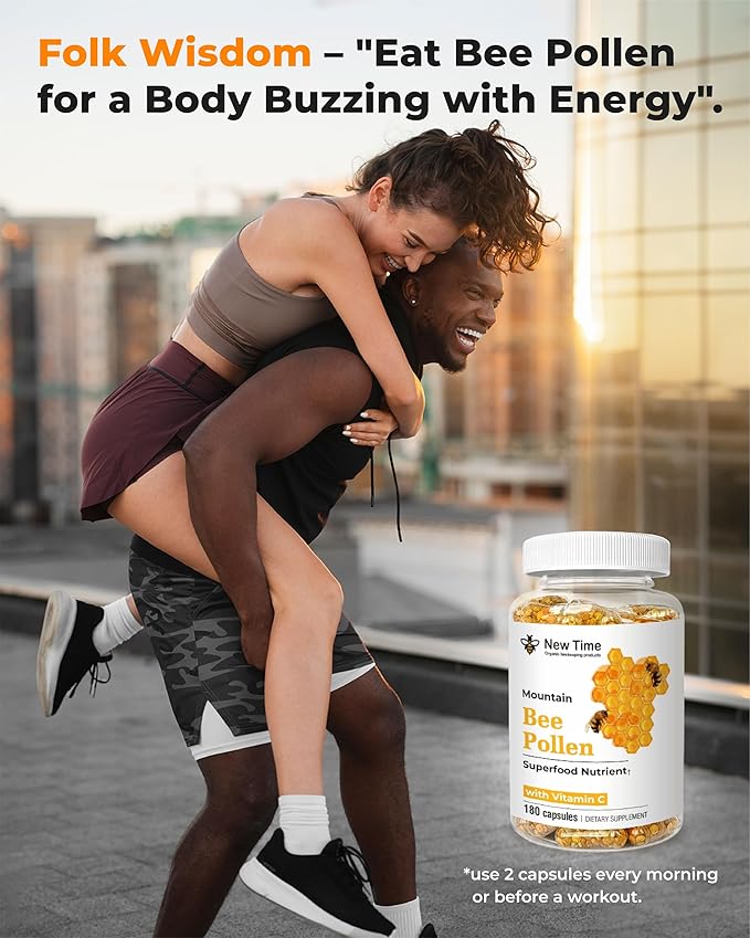 Bee Pollen 180 Capsules – Organic Supplement for Energy, Vitality, Wellness, Rich in Vitamins, Immune Support & Nutrient Boost, Premium for Men & Women, 100% Pure & Natural for Breast Growth