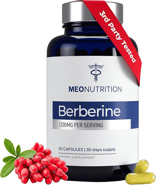 Berberine Supplement 1200mg HCI - 60 Capsules, 3rd Party Lab Tested, Non-GMO, GMP Certified - Supports Metabolic Health & Overall Wellness