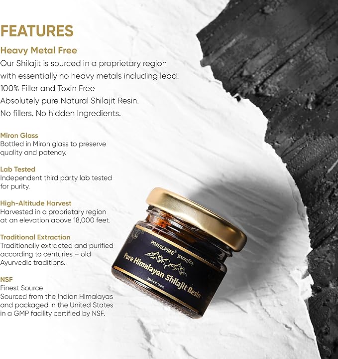 Shilajit Pure Himalayan Resin Gold Grade 400mg Pr Serving 100 Days Supply Wild harvested in India with Lab Test Report Fulvic Acid 85 Trace Minerals 40gm