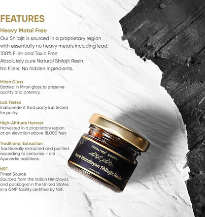 Shilajit Pure Himalayan Resin Gold Grade 400mg Pr Serving 100 Days Supply Wild harvested in India with Lab Test Report Fulvic Acid 85 Trace Minerals 40gm