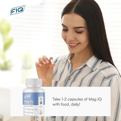 FIQ - Mag IQ Glycinate - Magnesium Bisglycinate Chelate TRAACS - High Absorption Magnesium Glycinate Supplement - Sleep, Daily Energy, & Bone Wellness - 60 Capsules