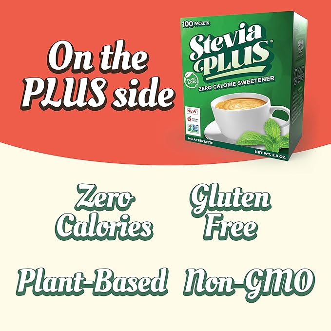 SweetLeaf Stevia Plus Powder Packets- Zero Calorie Sweetener with Stevia Leaf Extract, No Artificial Sweetener Additive, Sugar Free, Keto Friendly, Non GMO, Gluten Free- 100 Count (Pack of 1)