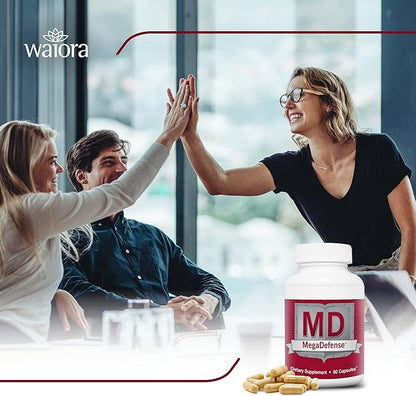 Waiora MegaDefense Mushroom Capsules for Daily Wellness, 6 Mushroom Supplement: Reishi, Turkey Tail, Cordyceps, Maitake, Agaricus & Shiitake, Non-GMO (2 Bott / 60 Veggie Cap serv)