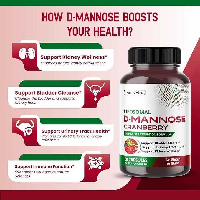 Liposomal D-MANNOSE Cranberry - Support Bladder Cleanse, Urinary Tract Health - 60-Day Supply - Made in The USA