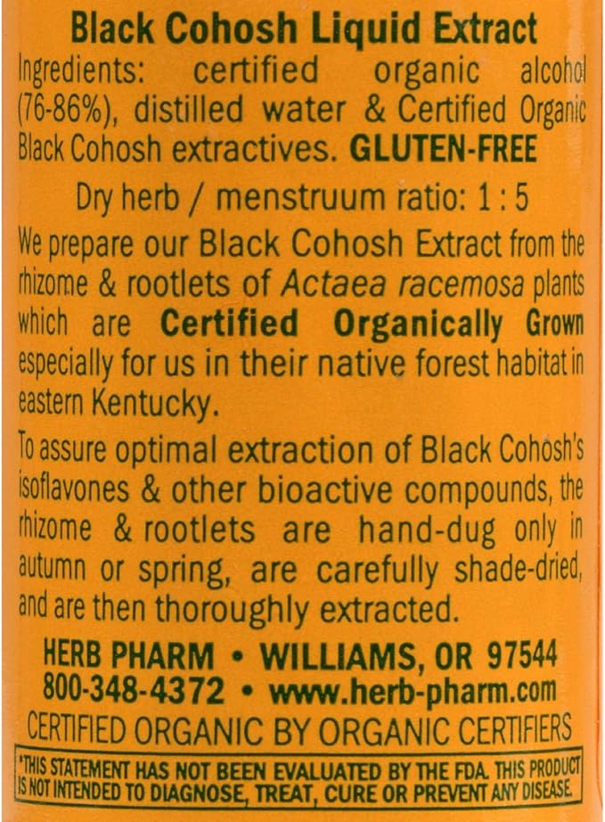 Herb Pharm Certified Organic Black Cohosh Liquid Extract for Female Reproductive System Support - 1 Ounce (DBLKCO01)