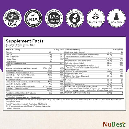 NuBest Tall Protein Powder for Kids & Teens - Vegan Vanilla Protein Powder Shake with Organic Red Algae Calcium, Probiotics, Omega 3-6-9, Vitamin D3 + K2 & Magnesium from Marine Algae - Pack 2