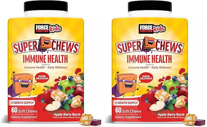 Immune Health Super Chews, Kids Immune Support Supplement with Vitamin D for Kids, Elderberry, Vitamin C, & Zinc, 2-Month Supply, Non-GMO, Apple Berry Flavor, 60 Soft Chews (Pack of 2)