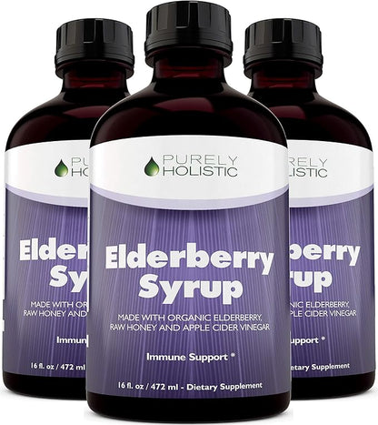 Purely Holistic Organic Elderberry Syrup for Adults & Kids (2+) - 16 fl oz - with Black Sambucus Elderberry, Propolis, Echinacea, Raw Honey & Apple Cider Vinegar - Immune Support and Immune Booster