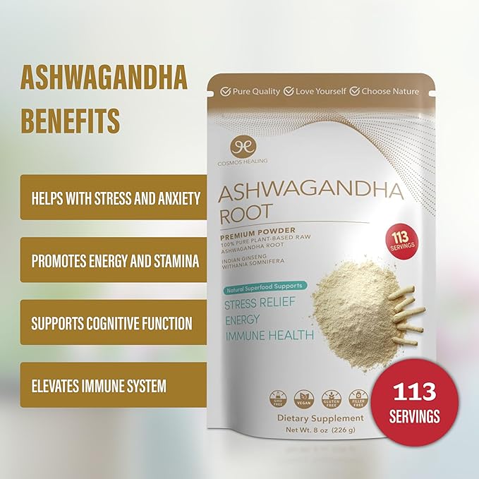 Ashwagandha Root Powder | Organic Adaptogen | 8 oz (113 Servings) | 2 Grams per Serving | Ayurvedic Stress Support & Energy Booster | Non-GMO, Vegan, Gluten-Free