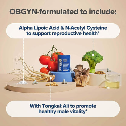 O Positiv Preggo Sperm Health Capsules for Men - OBGYN-Formulated for Improved Sperm Count & Motility with Tongkat Ali, NAC, Alpha Lipoic Acid – Male Reproductive Health, 60 Count (Pack of 1)