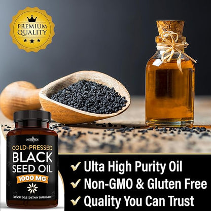 NEW AGE Black Seed Oil Softgel Capsules - Premium Cold-Pressed Nigella Sativa Producing Pure Black Cumin Seed Oil - Non-GMO & Vegetarian (120 Softgels)