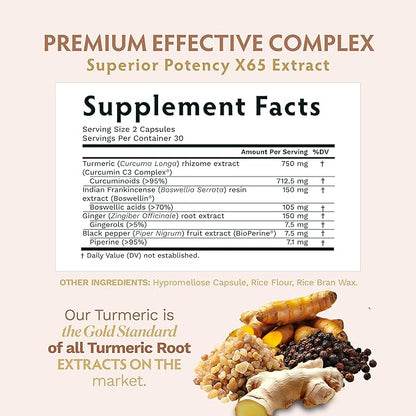 Turmeric Curcumin C3 Complex with BioPerine 1050mg - Natural Joint Support - 95% Curcuminoids & Black Pepper Extract for Ultra High Absorption & Potency - Non GMO - Gluten Free - 60 Vegan Capsules