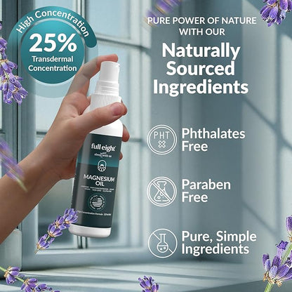 Pure Magnesium Oil Spray Bottle with Lavender - Topical Magnesium Body Spray for Feet, Muscle Pain, Leg Cramps & Sleep, Fast Absorption Natural & Organic - Made in USA, 8oz