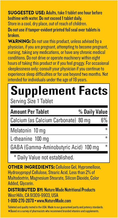 Nature Made Wellblends Sleep Longer, Melatonin 10mg, L theanine 100 mg, and GABA 100mg, Sleep Supplement, 35 Tri-Layer Tablets