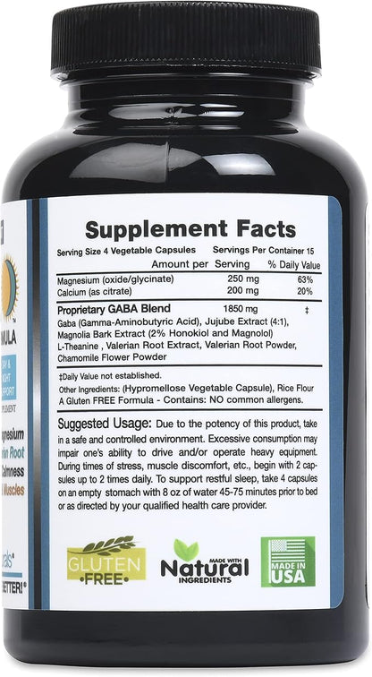 GABA 2,300mg Strength - 24/7 Daily Day/Night Formula - Natural Relaxant - Plus Magnesium, Valerian Root.