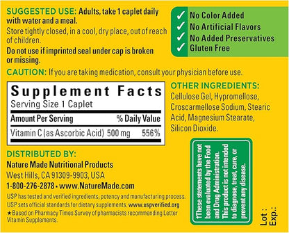 Nature Made Vitamin C 500 mg Caplets 100 Ct (Pack of 4)