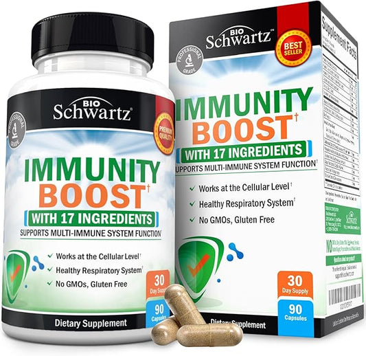 BioSchwartz Immune Support Supplement - Vitamin C with Zinc Elderberry Extract Ginger Bee Propolis Beta Carotenes, Immunity Boost for Adults, Immune Defense Antioxidant Vitamins, 90 Capsules