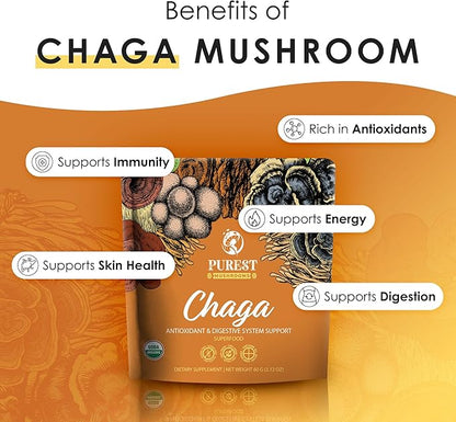 Chaga Mushroom Extract Powder - Organic Chaga Mushroom Extract for Digestion, Natural Energy, and Immune Support - Natural Supplement for Overall Wellness 60g