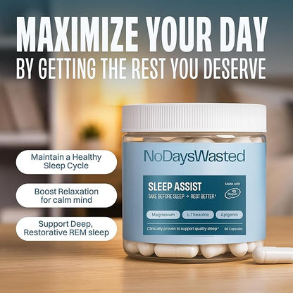Magnesium Sleep Supplement - Magnesium Threonate, Chelated Magnesium's Bisglycinate, L-Theanine & Apigenin - Sleep Assist - Powerful Blend for Better Sleeping and Restful Nights - 60 Capsules