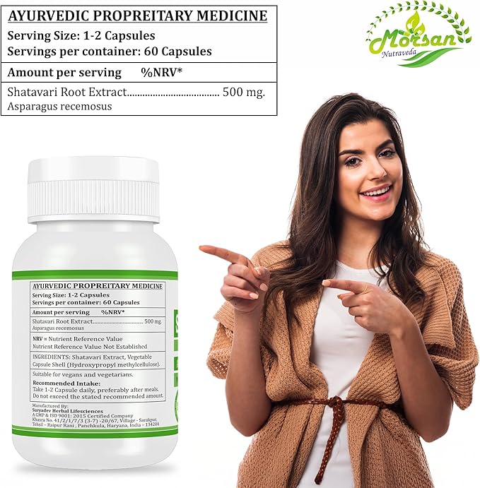 Morsan Shatavari (Asparagus Racemosus) Capsules | Combo Pack of 2 x 60 x 500 mg. Veg. Capsules (2)