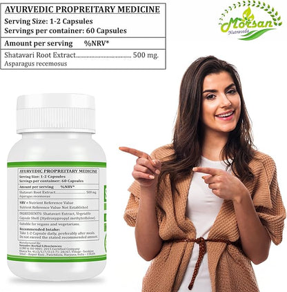 Morsan Shatavari (Asparagus Racemosus) Capsules | Combo Pack of 2 x 60 x 500 mg. Veg. Capsules (2)