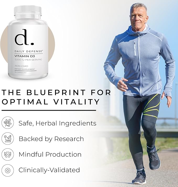 Immune Defense Supplements Vitamin D3 5000 IU for Heart Health, Daily Immune Support, Mental Clarity, & Muscle Function - 90 Vitamin D Supplements