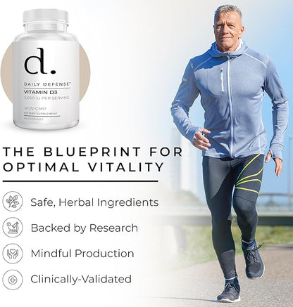 Immune Defense Supplements Vitamin D3 5000 IU for Heart Health, Daily Immune Support, Mental Clarity, & Muscle Function - 90 Vitamin D Supplements