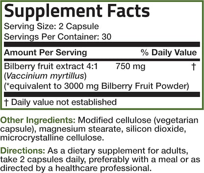 Bronson Bilberry Extra Strength Vaccinium Myrtillus, Promotes Eye Health and Supports Healthy Vision - Non GMO, 60 Vegetarian Capsules