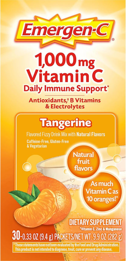 Emergen-C 1000mg Vitamin C Powder, with Antioxidants, B Vitamins and Electrolytes, Vitamin C Supplements for Immune Support, Caffeine Free Drink Mix, Tangerine Flavor - 60 Count/2 Month Supply